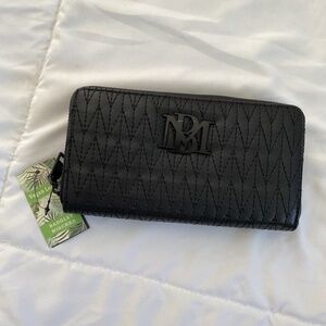 Badgley Mischka Vegan Leather Wallet Wristlet In Black With Phone Case